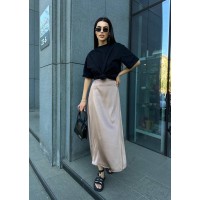 Жіноча шовкова спідниця міді кавового кольору 33189