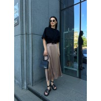 Жіноча шовкова спідниця міді кавового кольору 33189