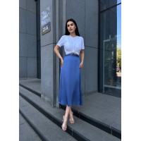 Жіноча шовкова спідниця міді синього кольору 33190
