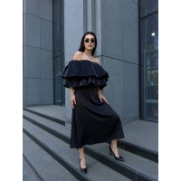 Жіноча шовкова спідниця міді чорного кольору 33191