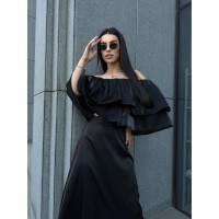 Жіноча шовкова спідниця міді чорного кольору 33191