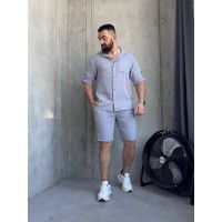 Чоловічий літній мусліновий костюм сірого кольору 33195