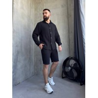 Чоловічий літній мусліновий костюм чорного кольору 33197