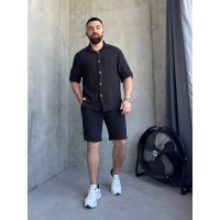 Чоловічий літній мусліновий костюм чорного кольору 33197