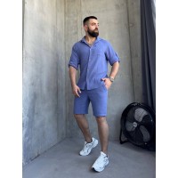 Чоловічий літній мусліновий костюм синього кольору 33198