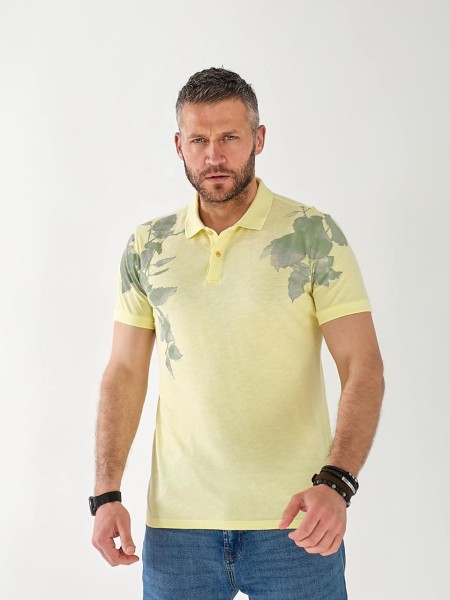 Чоловіча футболка поло з квітами жовтого кольору 33229