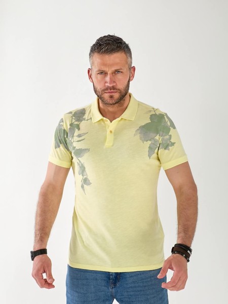 Чоловіча футболка поло з квітами жовтого кольору 33229