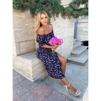 Легка сукня міді з розрізом чорного кольору 33243