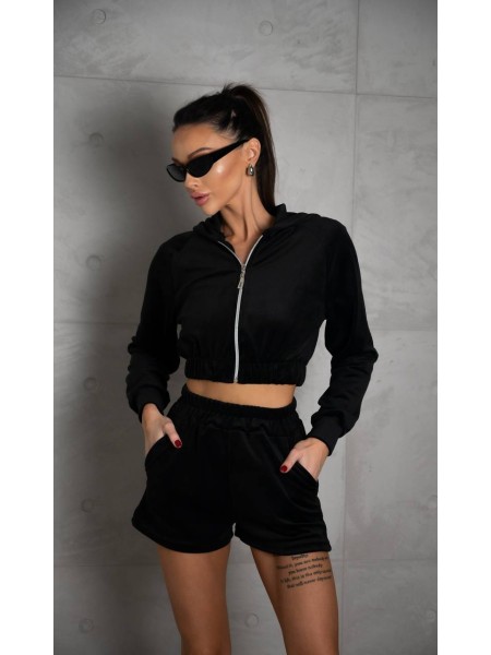 Жіночий літній велюровий костюм чорного кольору 33252