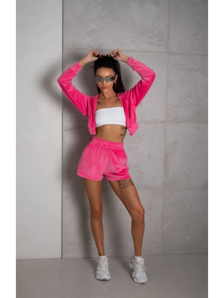 Жіночий літній велюровий костюм малинового кольору 33253