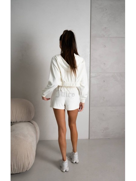 Жіночий літній велюровий костюм молочного кольору 33254