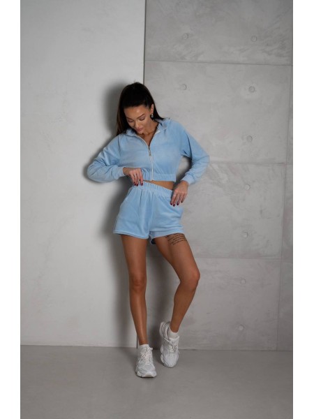 Жіночий літній велюровий костюм блакитного кольору 33255