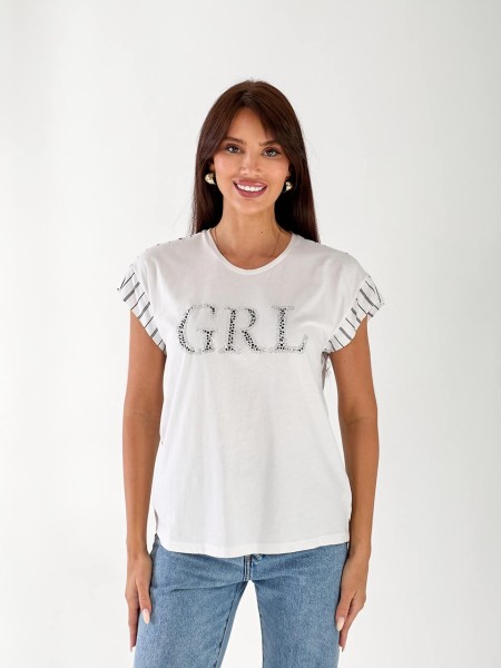 Жіноча футболка зi стразами бiлого кольору 33261