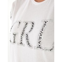 Жіноча футболка зi стразами бiлого кольору 33261