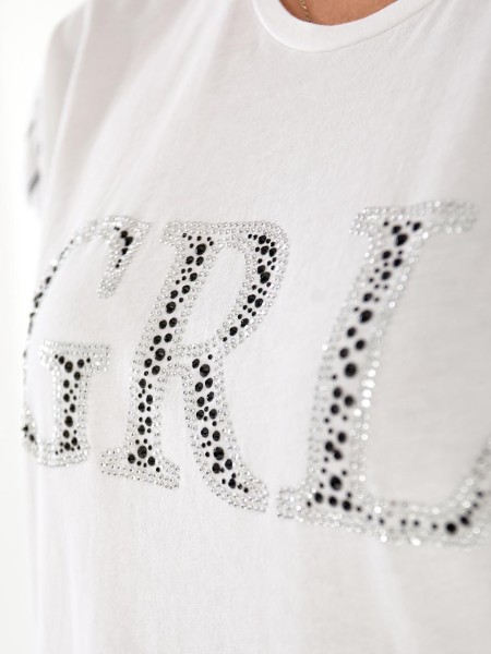 Жіноча футболка зi стразами бiлого кольору 33261