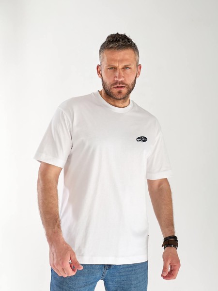 Чоловіча футболка з написом на спині білого кольору 33263