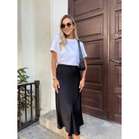 Шовкова спідниця міді чорного кольору 33273