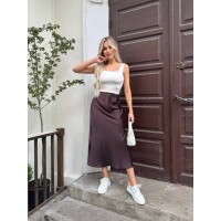Шовкова спідниця міді коричневого кольору 33274