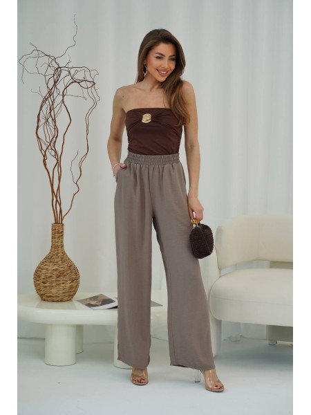Жіночі легкі штани палаццо кавового кольору 33276