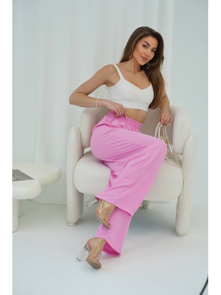 Жіночі легкі штани палаццо рожевого кольору 33278