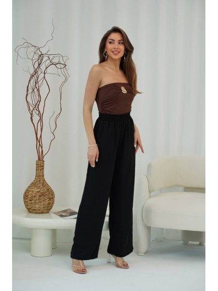 Жіночі легкі штани палаццо чорного кольору 33279