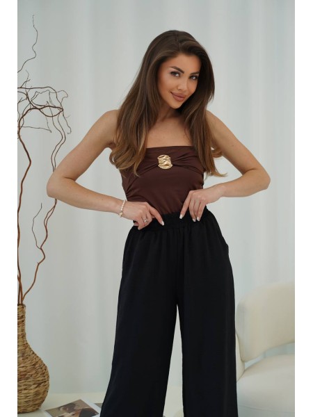 Жіночі легкі штани палаццо чорного кольору 33279