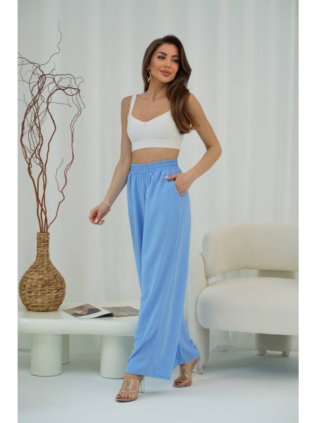 Жіночі легкі штани палаццо блакитного кольору 33280