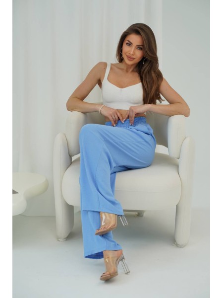 Жіночі легкі штани палаццо блакитного кольору 33280