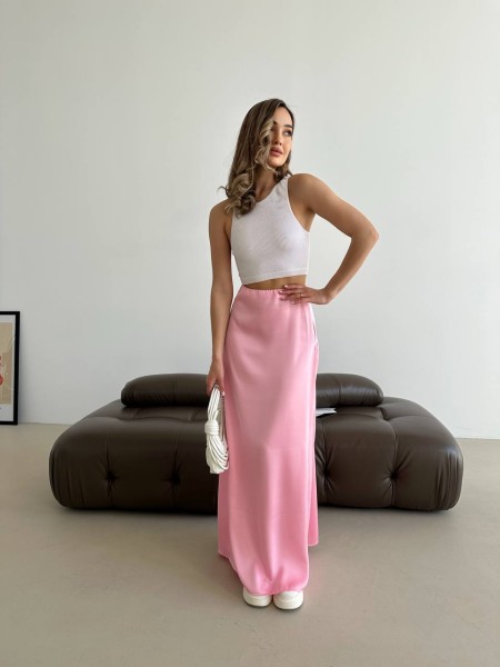 Жіноча спідниця шовкова максі рожевого кольору 33286