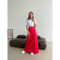 Жіноча спідниця шовкова максі червоного кольору 33287