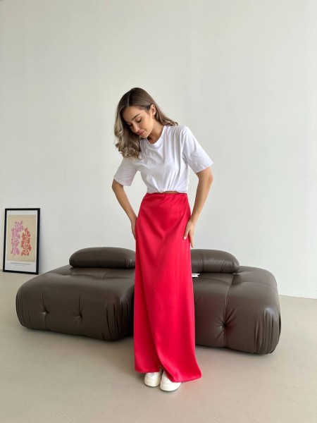 Жіноча спідниця шовкова максі червоного кольору 33287