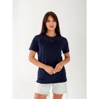 Базова жіноча футболка з візерунками синього кольору 33292