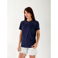 Базова жіноча футболка з візерунками синього кольору 33292