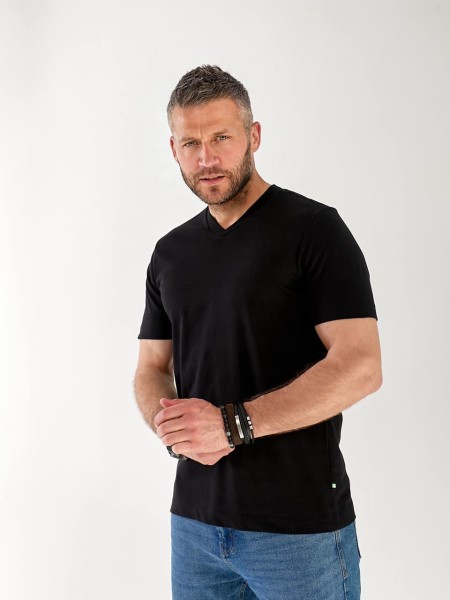 Чоловіча базова футболка з смужками чорного кольору 33299