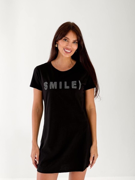 Легке плаття-футболка з надписю чорного кольору 33302
