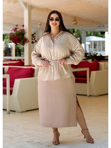 Льняна літня сукня міді бежевого кольору 33333