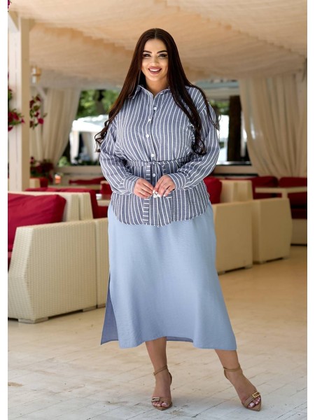 Льняна літня сукня міді синього кольору 33335