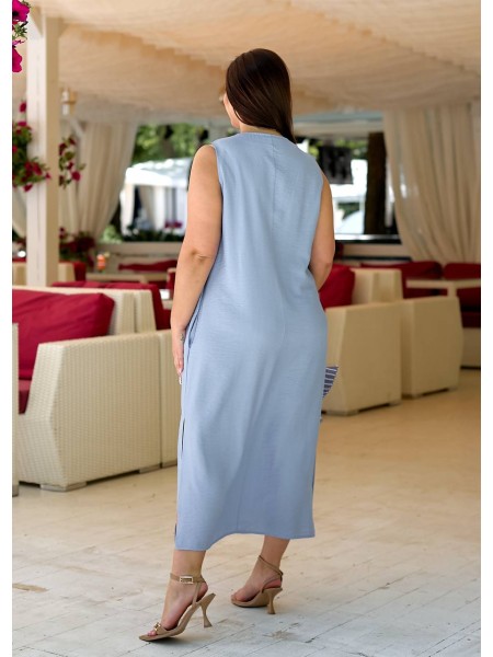 Льняна літня сукня міді+сорочка синього кольору 33336