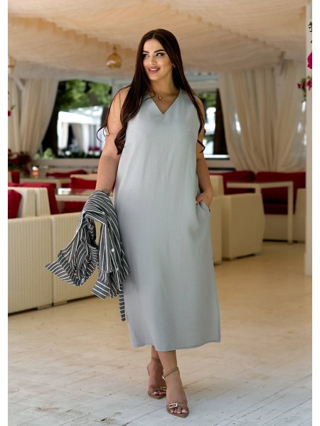 Льняна літня сукня міді+сорочка графiтового кольору 33337