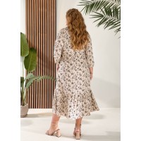 Літня сукня міді із завищеною талією молочного кольору 33340