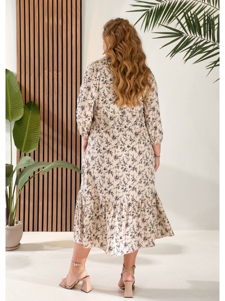 Літня сукня міді із завищеною талією молочного кольору 33340