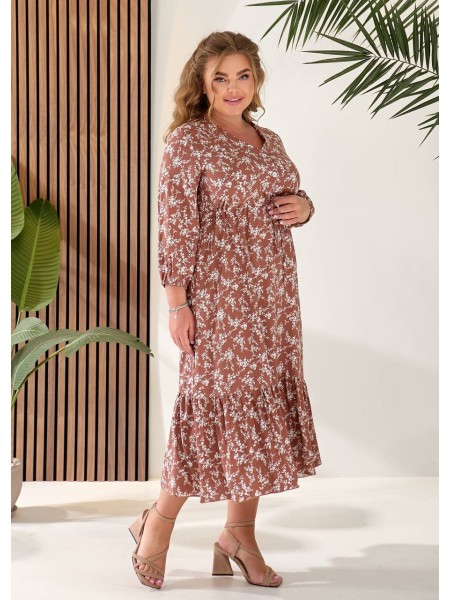Літня сукня міді із завищеною талією кавового кольору 33341