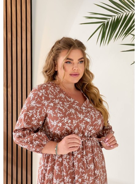 Літня сукня міді із завищеною талією кавового кольору 33341