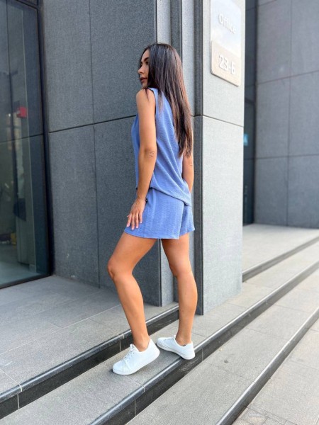 Жіночий літній костюм (шорти+майка) блакитного кольору 33342