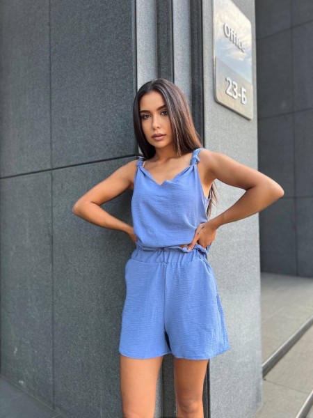 Жіночий літній костюм (шорти+майка) блакитного кольору 33342