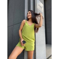 Жіночий літній костюм (шорти+майка) оливкового кольору 33344