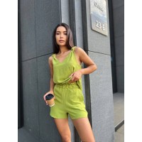 Жіночий літній костюм (шорти+майка) оливкового кольору 33344