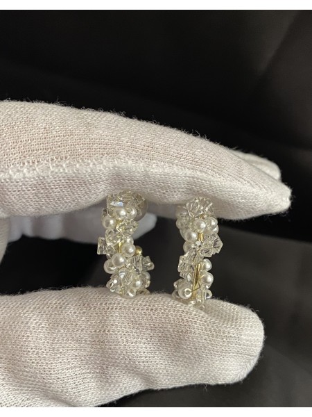 Сережки з бісером білого кольору застібка - пусет 33350