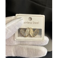 Гвоздики Сердца с камушками золотого цвета застежка - пусет 33351