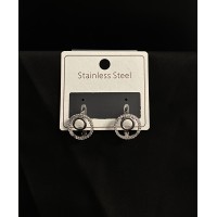 Сережки круглі з камінцями срібного кольору англійський замок 33353